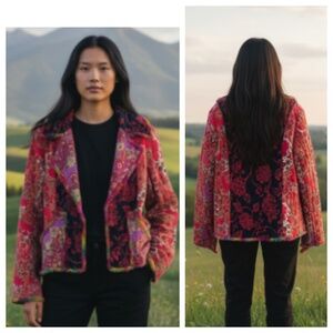 Nothing Matches XL 14 16 Jacket Blazer Art to Wear Floral Red Pink Lagenlook